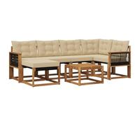 vidaXL Set di divani da esterno con cuscino 7 pcs Naturale e Beige, Set Divano da Giardino, Mobili da Esterno Moderni, Comfort Elegante, Seduta Resistente in Textilene, Ensemble Funzionale