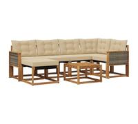 vidaXL Set di divani da esterno con cuscino 7 pcs Naturale e Beige, Set Divano da Giardino, Mobili da Esterno Moderni, Comfort Elegante, Seduta Resistente in Textilene, Ensemble Funzionale