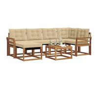 vidaXL Set di divani da esterno con cuscino 7 pcs Naturale e Beige, Set Divano da Giardino, Mobili da Esterno Moderni, Comfort Elegante, Seduta Resistente in Textilene, Ensemble Funzionale