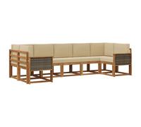 vidaXL Set di divani da esterno con cuscino 7 pcs Naturale e Beige, Set Divano da Giardino, Modulo Outdoor, Sezione Patio, Arredo in Acacia, Lounge in Giardino, Posto in Terrazza