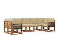 vidaXL Set di divani da esterno con cuscino 7 pcs Naturale e Beige, Set Divano da Giardino, Modulo Outdoor, Sezione Patio, Arredo in Acacia, Lounge in Giardino, Posto in Terrazza