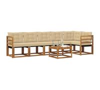 vidaXL Set di divani da esterno con cuscino 7 pcs Naturale e Beige, Set di divani eleganti per esterni, lounge moderna, mobili da patio resistenti, sedute comode, relax versatile in piscina