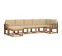 vidaXL Set di divani da esterno con cuscino 7 pcs Naturale e Beige, Set Divano Modulare in Legno di Acacia, Divano Sezionale da Esterno moderno per Giardino, Mobili da Patio Flessibili, Disposizione