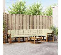 vidaXL Set di divani da esterno con cuscino 7 pcs Naturale e Crema, Set di divani eleganti per esterni, lounge moderna, mobili da patio resistenti, sedute comode, relax versatile in piscina