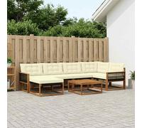 vidaXL Set di divani da esterno con cuscino 7 pcs Naturale e Crema, Set Divano Giardino Moderno, Arredo Esterno Resistente, Comodo per Terrazzo, Struttura in Acacia