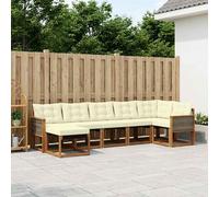 vidaXL Set di divani da esterno con cuscino 7 pcs Naturale e Crema, Divano da giardino moderno, set patio resistente, arredo esterno minimalista, comodo per il tuo backyard
