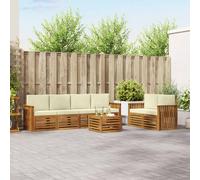 vidaXL Set di divani da esterno con cuscino 7 pcs Naturale e Crema, Divano da Giardino, Sezionale Moderno, Mobili Resistenti, Lounge Patio, Set Confortevole per Esterni