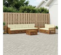vidaXL Set di divani da esterno con cuscino 7 pcs Naturale e Crema, Divano da Giardino, Set Sezionale Moderno per Patio e Terrazza, Comodo e alla Moda