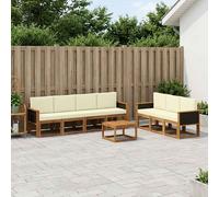 vidaXL Set di divani da esterno con cuscino 7 pcs Naturale e Crema, Divano da Esterno Moderno, Sezionale da Giardino, Lounge Patio Durevole, Set Comodo per il Relax in Terrazza