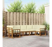 vidaXL Set di divani da esterno con cuscino 7 pcs Naturale e Crema, Divano Sezionale in Acacia per Esterni, Set Moderno per Patio, Arredo Giardino, Seduta Stylish