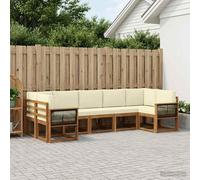 vidaXL Set di divani da esterno con cuscino 7 pcs Naturale e Crema, Set Divano da Giardino, Modulo Outdoor, Sezione Patio, Arredo in Acacia, Lounge in Giardino, Posto in Terrazza