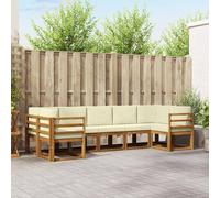 vidaXL Set di divani da esterno con cuscino 7 pcs Naturale e Crema, Divano Sezionale in Acacia per Esterni, Set Moderno per Patio, Arredo Giardino, Seduta Stylish