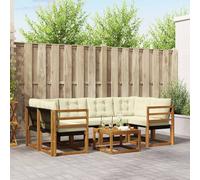 vidaXL Set di divani da esterno con cuscino 7 pcs Naturale e Crema, Giardino, set divano moderno, comodo per esterni, design in acacia, arredo resistente alle intemperie