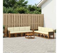 vidaXL Set di divani da esterno con cuscino 7 pcs Naturale e Crema, Set divano moderno per esterni, arredo giardino elegante, legno di acacia, confortevole lounge resistente al tempo