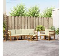 vidaXL Set di divani da esterno con cuscino 7 pcs Naturale e Crema, Set di divani da giardino in legno di acacia, mobili moderni, elegante lounge, design ergonomico
