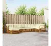 vidaXL Set divani 7 pcs Naturale e Crema Legno di Acacia Massello, Divano da giardino, divano sezionale resistente, seduta da esterno, patio, terrazza moderna, mobili confortevoli