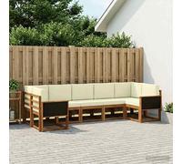 vidaXL Set di divani da esterno con cuscino 7 pcs Naturale e Crema, Set Divano da Giardino, Modulo Outdoor, Sezione Patio, Arredo in Acacia, Lounge in Giardino, Posto in Terrazza