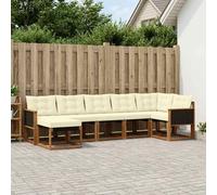 vidaXL Set di divani da esterno con cuscino 7 pcs Naturale e Crema, Divano da giardino moderno, set patio resistente, arredo esterno minimalista, comodo per il tuo backyard