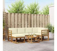 vidaXL Set di divani da esterno con cuscino 7 pcs Naturale e Crema, Giardino, Moderno, Durevole Set di Divani Angolari da Esterno, Mobili da Patio, Comfort per Vita Indoor in Terrazza
