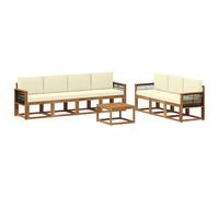 vidaXL Set di divani da esterno con cuscino 7 pcs Naturale e Crema, Divano da Esterno Moderno, Sezionale da Giardino, Lounge Patio Durevole, Set Comodo per il Relax in Terrazza