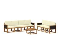 vidaXL Set di divani da esterno con cuscino 7 pcs Naturale e Crema, Divano da Esterno Moderno, Sezionale da Giardino, Lounge Patio Durevole, Set Comodo per il Relax in Terrazza