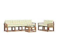 vidaXL Set di divani da esterno con cuscino 7 pcs Naturale e Crema, Divano da giardino, moderno per esterni, set sezionale, relax in terrazza, arredo patio resistente