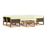 vidaXL Set di divani da esterno con cuscino 7 pcs Naturale e Crema, Divano moderno da giardino, mobile sezionale, lounge patio resistente, comodo per la terrazza