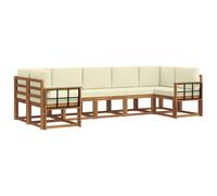 vidaXL Set di divani da esterno con cuscino 7 pcs Naturale e Crema, Divano Sezionale in Acacia per Esterni, Set Moderno per Patio, Arredo Giardino, Seduta Stylish