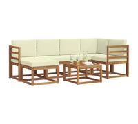 vidaXL Set di divani da esterno con cuscino 7 pcs Naturale e Crema, Giardino, Moderno, Durevole Set di Divani Angolari da Esterno, Mobili da Patio, Comfort per Vita Indoor in Terrazza