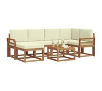 vidaXL Set di divani da esterno con cuscino 7 pcs Naturale e Crema, Giardino, Moderno, Durevole Set di Divani Angolari da Esterno, Mobili da Patio, Comfort per Vita Indoor in Terrazza