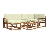 vidaXL Set di divani da esterno con cuscino 7 pcs Naturale e Crema, Giardino, Moderno, Durevole Set di Divani Angolari da Esterno, Mobili da Patio, Comfort per Vita Indoor in Terrazza