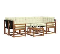 vidaXL Set di divani da esterno con cuscino 7 pcs Naturale e Crema, Giardino, set divano moderno, comodo per esterni, design in acacia, arredo resistente alle intemperie