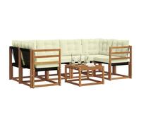 vidaXL Set di divani da esterno con cuscino 7 pcs Naturale e Crema, Giardino, set divano moderno, comodo per esterni, design in acacia, arredo resistente alle intemperie