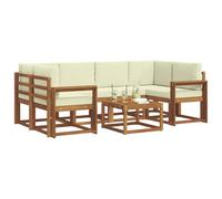 vidaXL Set di divani da esterno con cuscino 7 pcs Naturale e Crema, Lounge da giardino esterno, set di divani sezionali moderni, mobilio durevole per piscina, disposizione in legno per relax