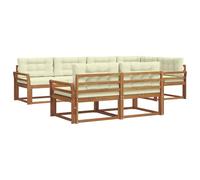 vidaXL Set di divani da esterno con cuscino 7 pcs Naturale e Crema, Set di Sofà in Legno di Acacia, Mobili da Giardino Modulari Resistenti alle Intemperie, Lounge da Esterno, Disposizione Flessibile