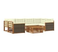 vidaXL Set di divani da esterno con cuscino 7 pcs Naturale e Crema, Set Confortevole per Esterni, Divano Sezionale Moderno, Arredo Patio e Giardino
