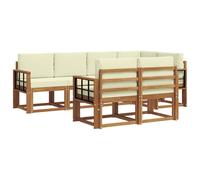 vidaXL Set di divani da esterno con cuscino 7 pcs Naturale e Crema, Set da giardino, divano esterno moderno, mobili da patio confortevoli, sezionale in legno massello, divano versatile per il giardin