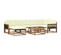 vidaXL Set di divani da esterno con cuscino 7 pcs Naturale e Crema, Set Divano Giardino Moderno, Arredo Esterno Resistente, Comodo per Terrazzo, Struttura in Acacia