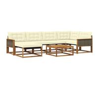 vidaXL Set di divani da esterno con cuscino 7 pcs Naturale e Crema, Set di divani da giardino moderno, lounge resistente, seduta elegante, cuscini in schiuma impermeabili, struttura in acacia