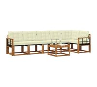 vidaXL Set di divani da esterno con cuscino 7 pcs Naturale e Crema, Set di divani eleganti per esterni, lounge moderna, mobili da patio resistenti, sedute comode, relax versatile in piscina