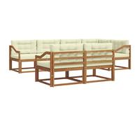 vidaXL Set di divani da esterno con cuscino 7 pcs Naturale e Crema, Set di Sofà in Legno di Acacia, Mobili da Giardino Modulari Resistenti alle Intemperie, Lounge da Esterno, Disposizione Flessibile