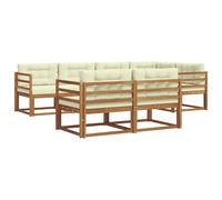 vidaXL Set di divani da esterno con cuscino 7 pcs Naturale e Crema, Set di Sofà in Legno di Acacia, Mobili da Giardino Modulari Resistenti alle Intemperie, Lounge da Esterno, Disposizione Flessibile