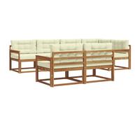 vidaXL Set di divani da esterno con cuscino 7 pcs Naturale e Crema, Set di Sofà in Legno di Acacia, Mobili da Giardino Modulari Resistenti alle Intemperie, Lounge da Esterno, Disposizione Flessibile