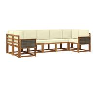 vidaXL Set di divani da esterno con cuscino 7 pcs Naturale e Crema, Set Divano da Giardino, Modulo Outdoor, Sezione Patio, Arredo in Acacia, Lounge in Giardino, Posto in Terrazza