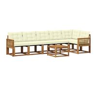 vidaXL Set di divani da esterno con cuscino 7 pcs Naturale e Crema, Set divano moderno da giardino, arredo outdoor resistente, lounge elegante, relax a bordo piscina