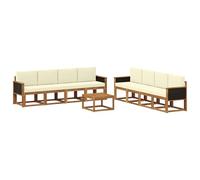 vidaXL Set di divani da esterno con cuscino 7 pcs Naturale e Crema, Set divano moderno per esterni, arredo giardino elegante, legno di acacia, confortevole lounge resistente al tempo
