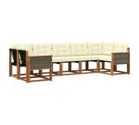 vidaXL Set di divani da esterno con cuscino 7 pcs Naturale e Crema, Set lounge da giardino comodo, divano moderno all'aperto, seduta resistente, elegante mobili in acacia