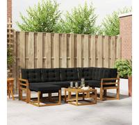 vidaXL Set di divani da esterno con cuscino 7 pcs Naturale e Nero, Set divano da giardino, arredamento moderno per esterni, confortevole e resistente per il tuo relax in piscina