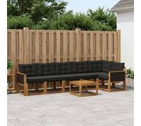 vidaXL Set di divani da esterno con cuscino 7 pcs Naturale e Nero, Set divano moderno da giardino, arredo outdoor resistente, lounge elegante, relax a bordo piscina