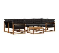 vidaXL Set di divani da esterno con cuscino 7 pcs Naturale e Nero, Divano moderno da giardino, mobile sezionale, lounge patio resistente, comodo per la terrazza